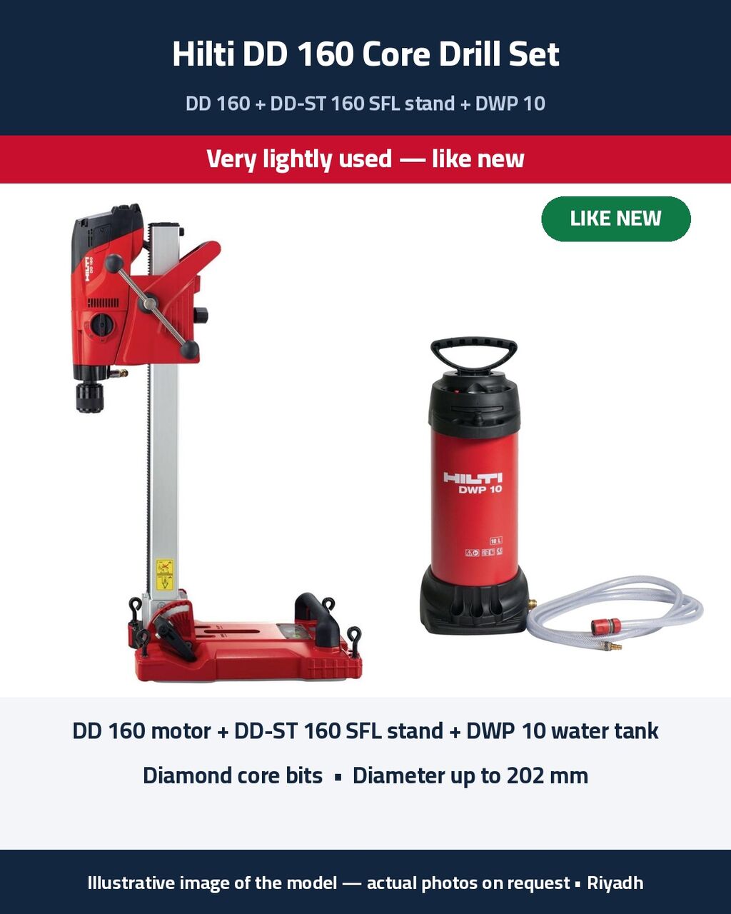 Riyadh, Tools, SAR 5000,  Hilti DD 160 Core Drill Set With Stand, DWP 10 And Bits - Like New