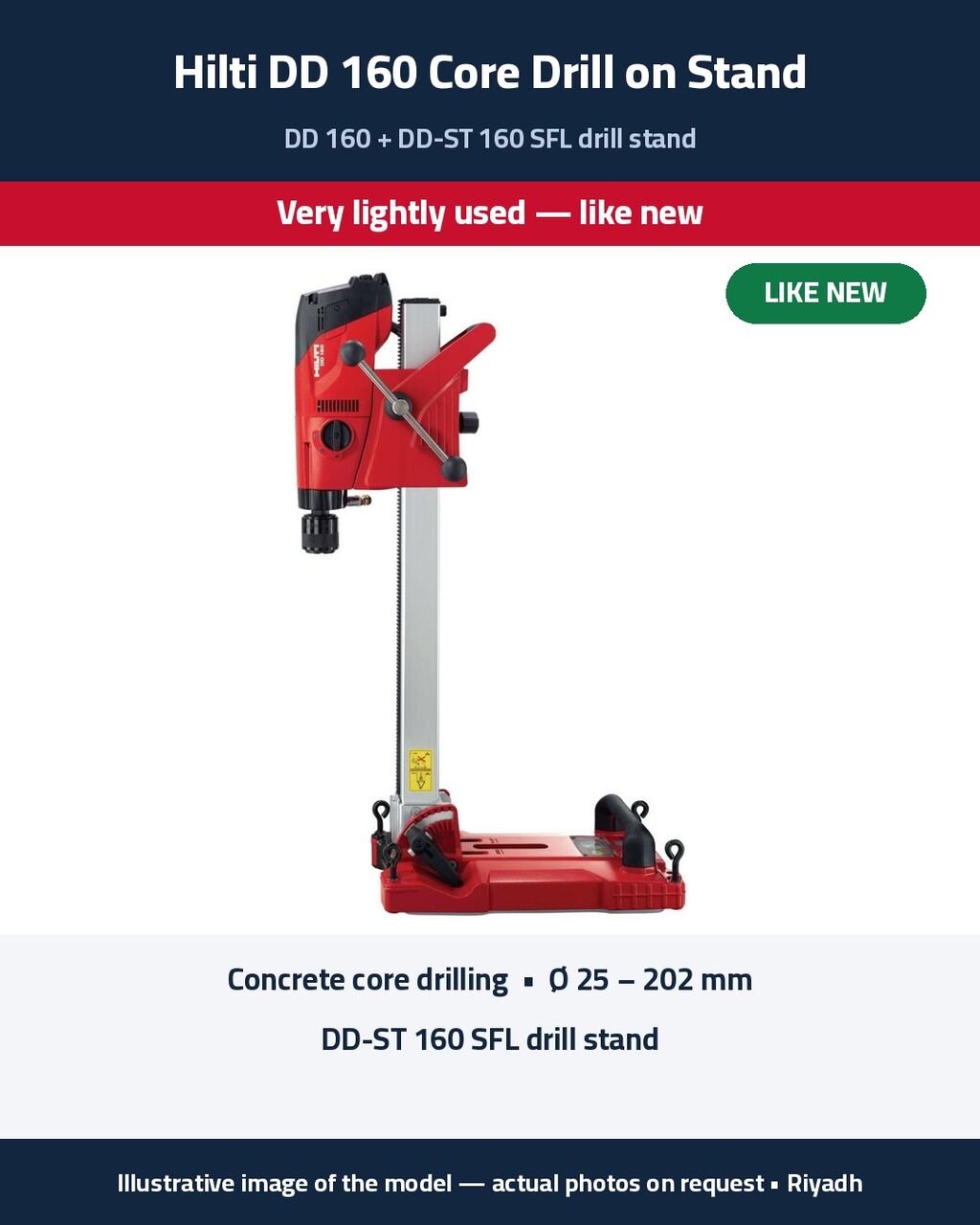 Riyadh, Tools, SAR 5000,  Hilti DD 160 Core Drill Set With Stand, DWP 10 And Bits - Like New