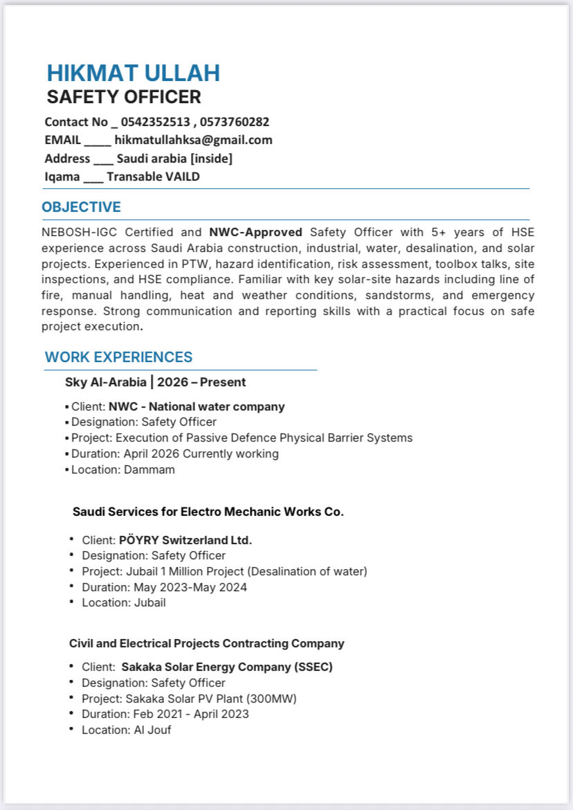 Dammam, Job Seekers, Safety Officer