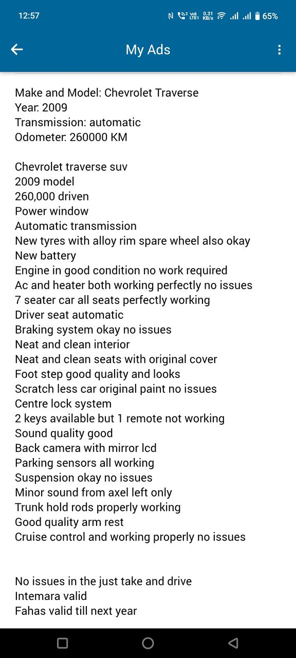 Jubail, Vehicle Lease Transfer, SAR 3000,  Chevrolet Traverse Suv 2009 Model 260,000 Km Driven For Sale