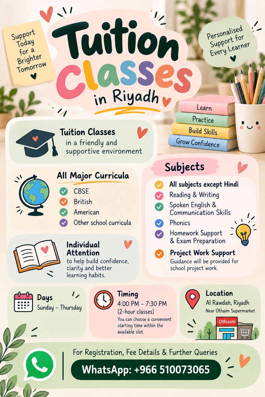 Al Rawdah, Lessons Offered, Tuition Classes Available In Al Rawdah , Riyadh
