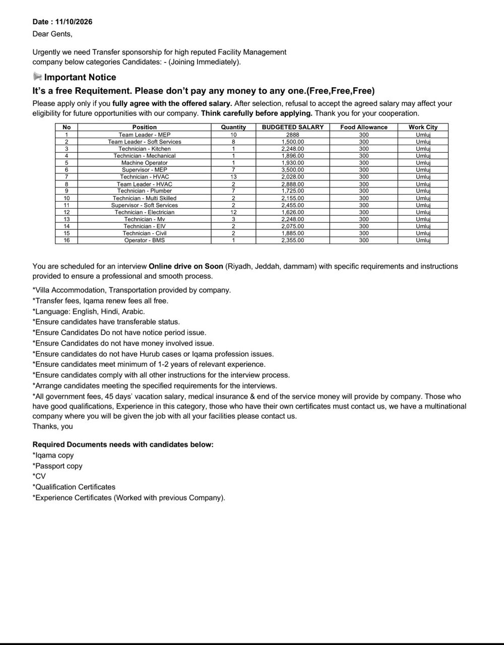 Al Faisaliah West, Jobs, Skiel Warkar