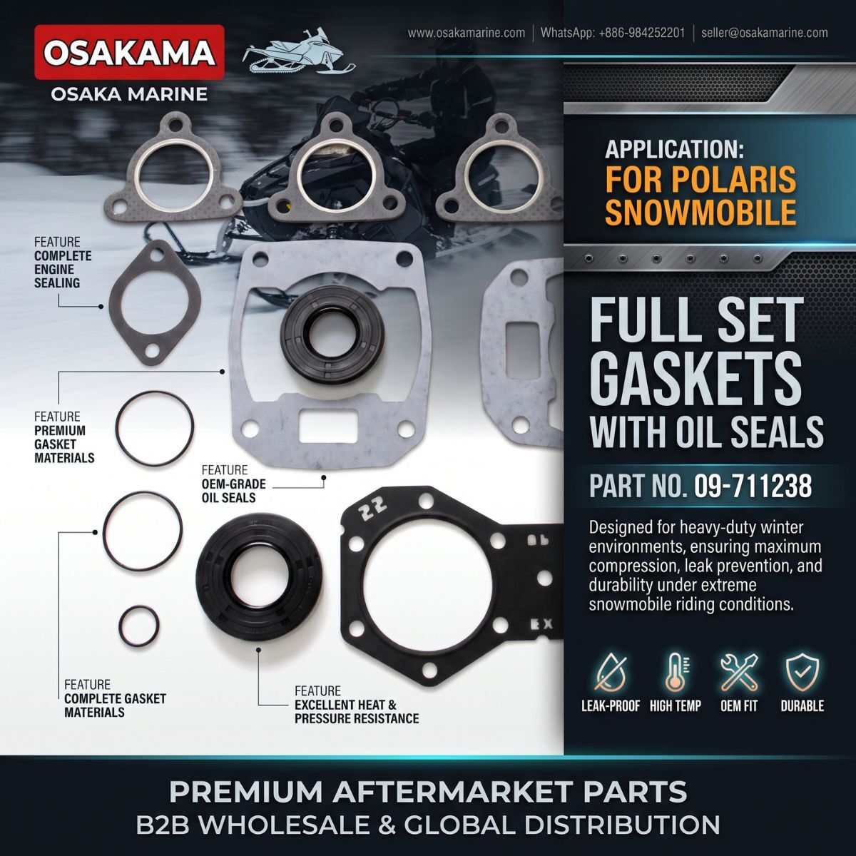 Bangkok, Auto Parts, THB 99999,  FULL GASKET SET WITH OIL SEALS 09-711238 FOR POLARIS SNOWMOBILE