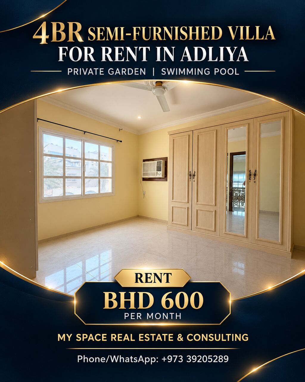 Adliya, Villas, BHD 600,  4BR SEMI-FURNISHED VILLA FOR RENT IN ADLIYA |