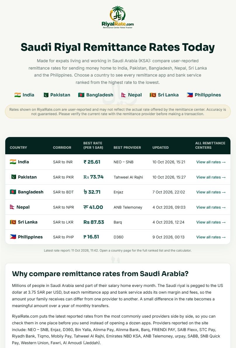 Riyadh, General, Riyal Rate | Guide To Comparing Remittance Rates | Saudi Arabia To India, Pakistan, Bangl
