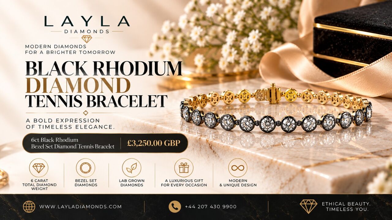 London, Jewelry, GBP 3250,  6ct Black Rhodium Diamond Tennis Bracelet | Layla Diamonds