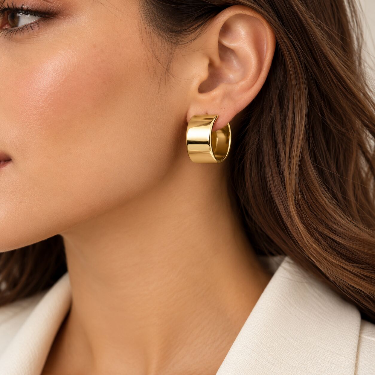 New York, Jewelry, USD 820,  Broad Panel Hoop Gold Earrings In 18K Yellow Gold