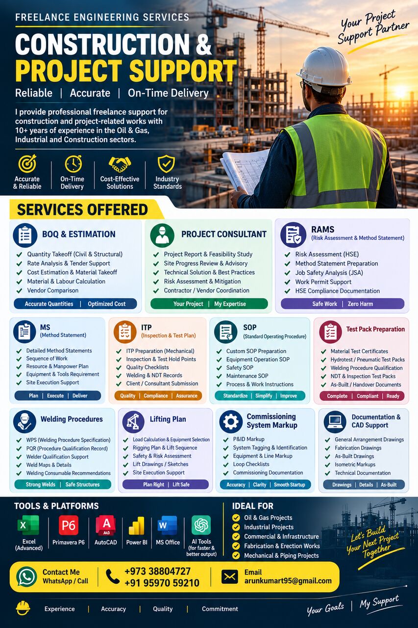 Manama, Construction, 🚧 NOW OFFERING FREELANCE CONSTRUCTION & PROJECT SUPPORT SERVICES 🚧