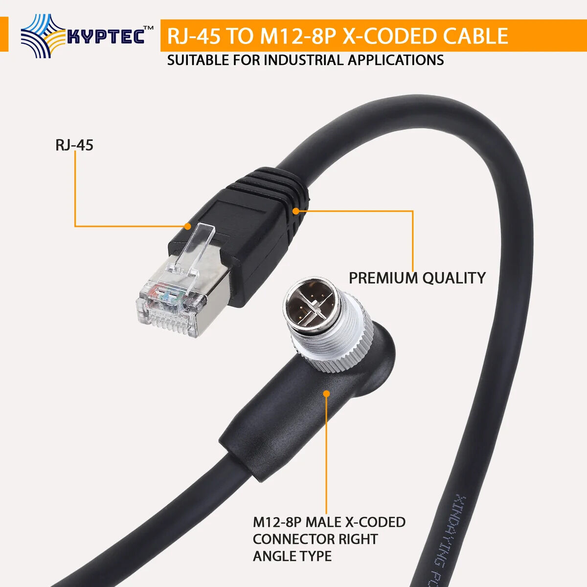 New Delhi, Electronics, INR 3200,  RJ-45 To M12 8-Pin X-Coded Right Angle Industrial Camera Cable &ndash; Kyptec Automation&reg;