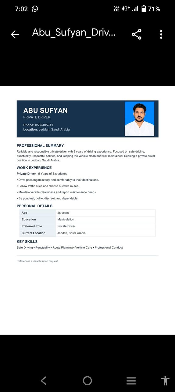 Jeddah, Job Seekers, Private Driver Job