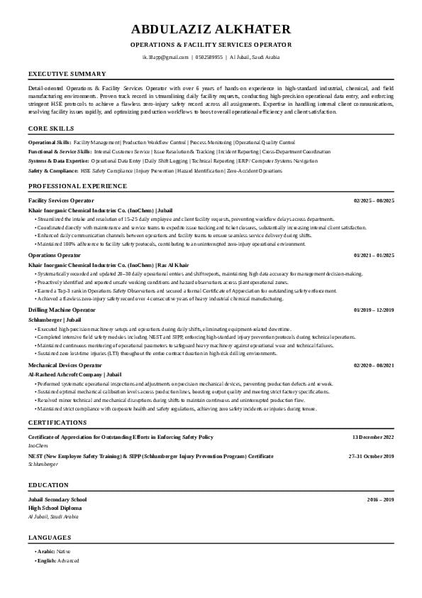 Jubail, Job Seekers, Operator