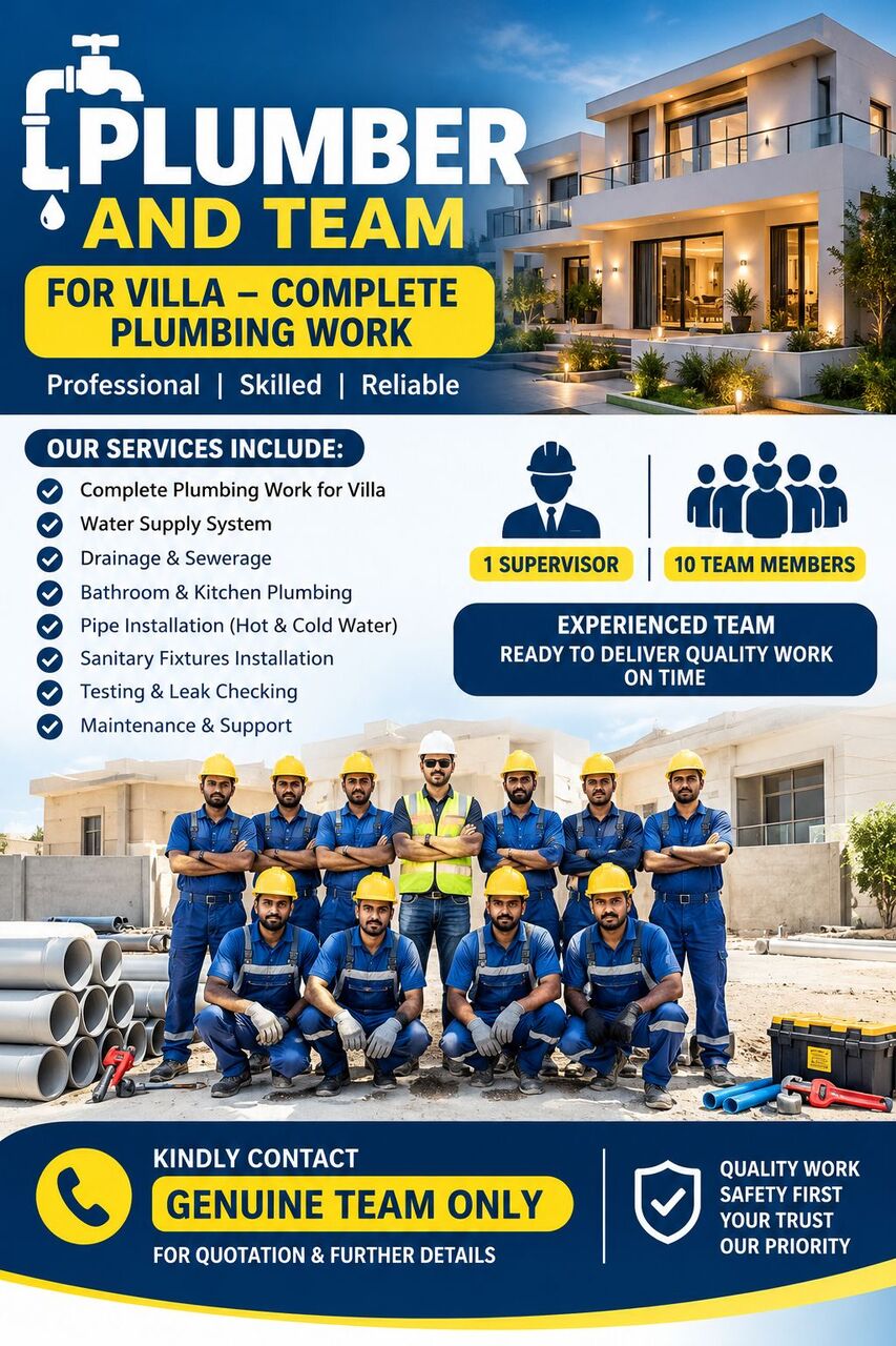 Riyadh, Temp Jobs, Looking For Plumber And Team Of 10