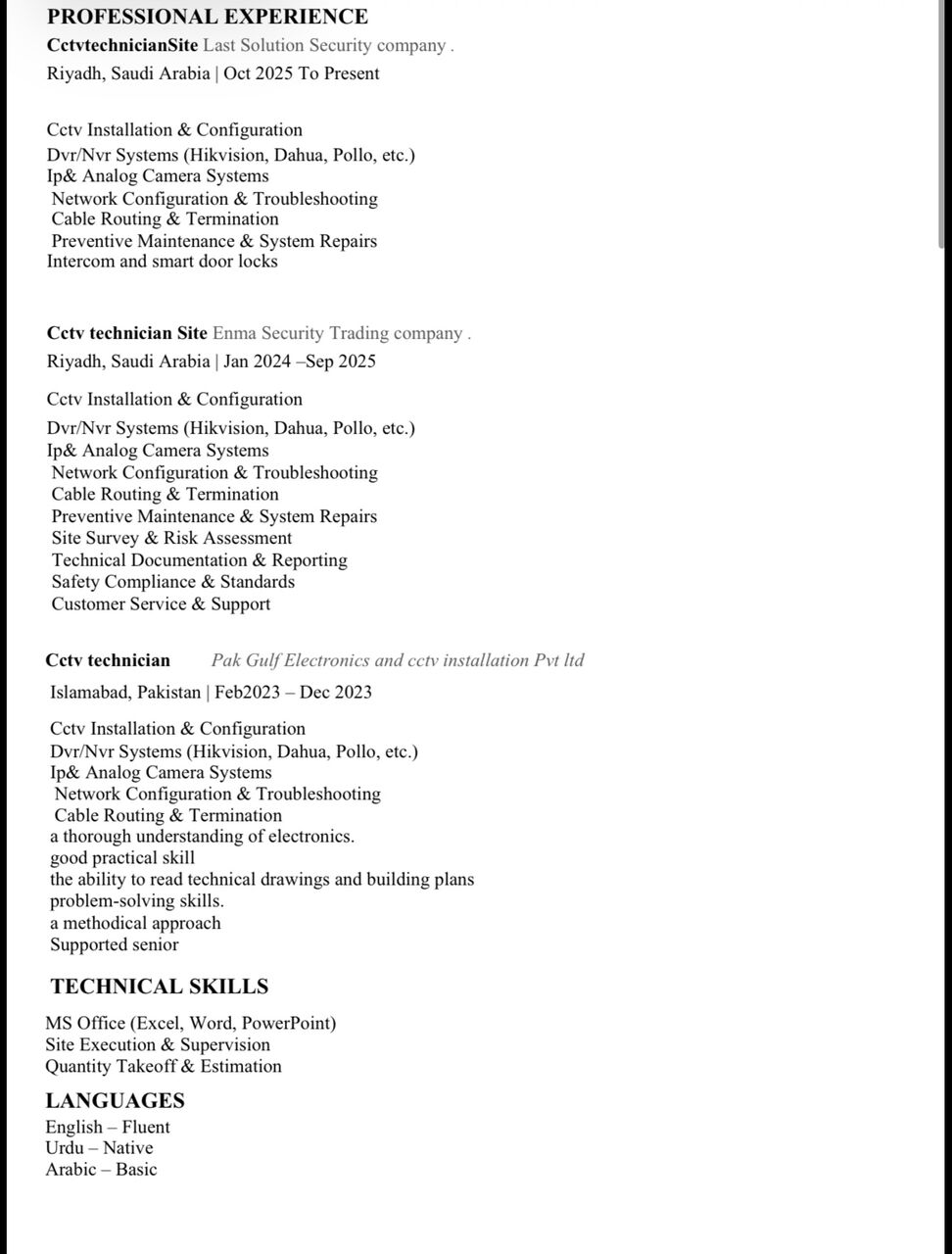 Riyadh, Job Seekers, ELV TECHNICIAN