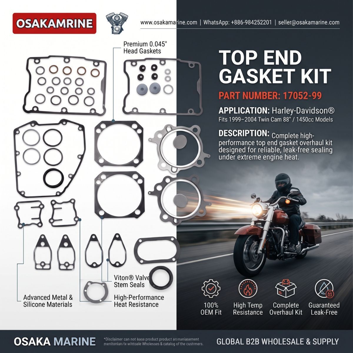 Bangkok, Auto Parts, THB 99999,  TOP END GASKET KIT 17052-99 FOR HARLEY-DAVIDSON