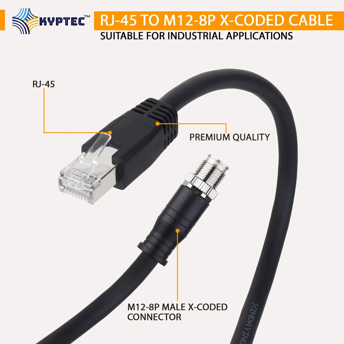 New Delhi, Electronics, INR 3000,  RJ-45 To M12 8-Pin X-Coded Industrial Camera Cable, CAT 6 &ndash; Kyptec Automation&reg;