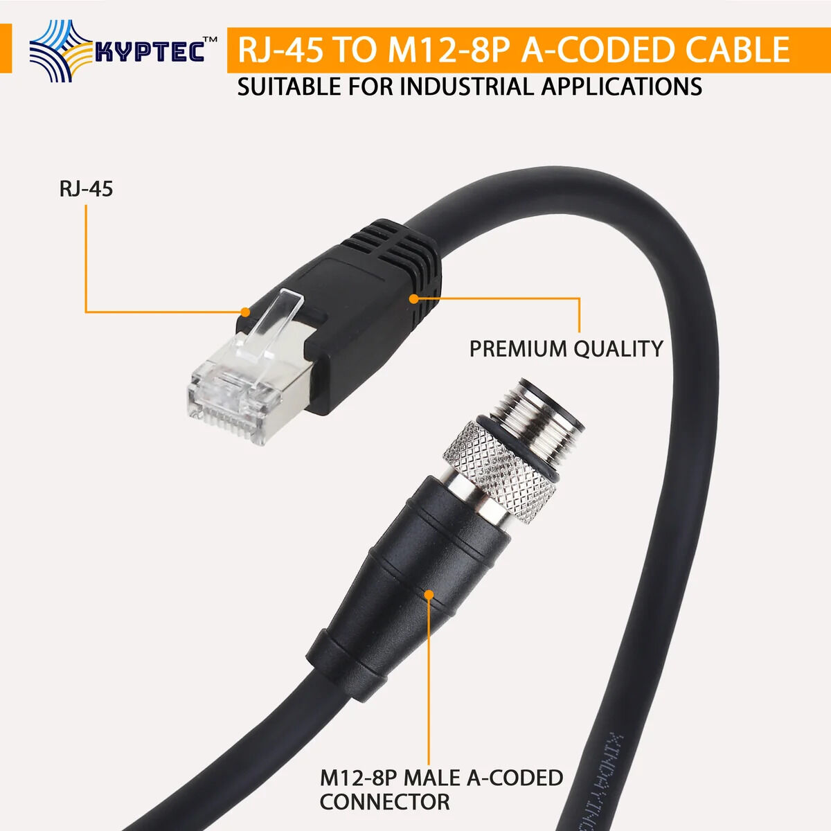 New Delhi, Electronics, INR 2900,  RJ-45 To M12 8-Pin A-Coded Industrial Camera Cable, CAT 6 &ndash; Kyptec Automation&reg;