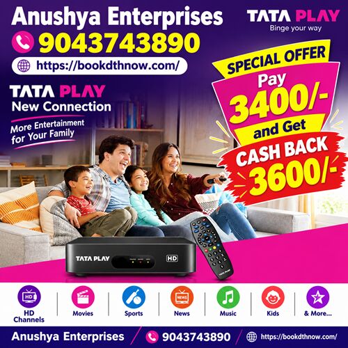 Chennai, Electronics, INR 3600,  Tata Play HD Connection In Chennai | New DTH Connection Offers | 9043743890