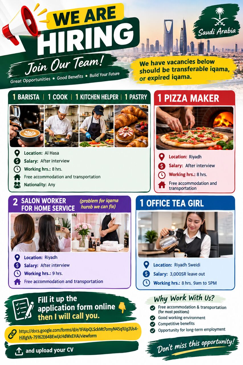 Riyadh, Jobs, VARIOUS POSITION
