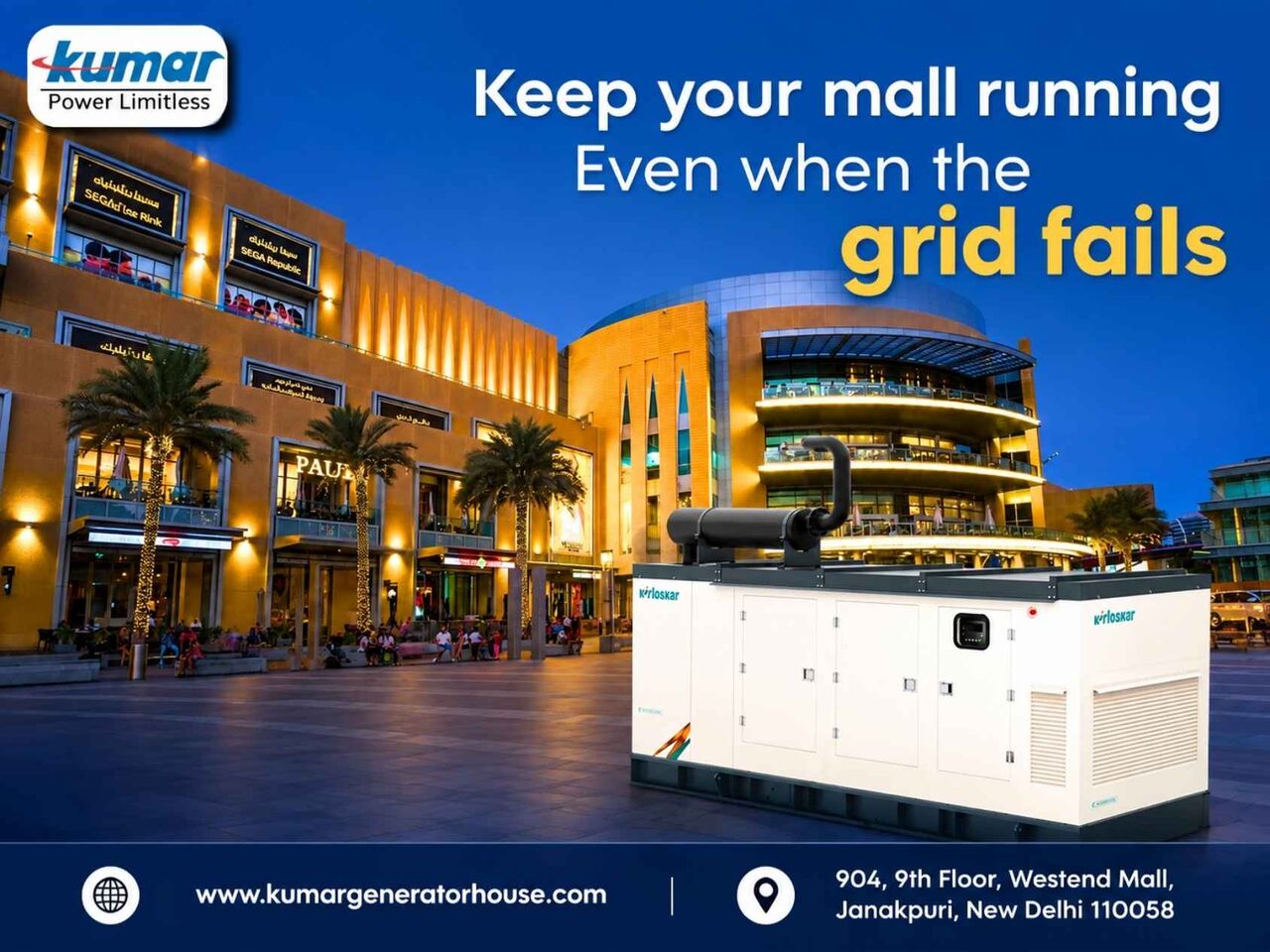 New Delhi, Heavy Equipment, Kirloskar Generators For Reliable Mall Power Backup