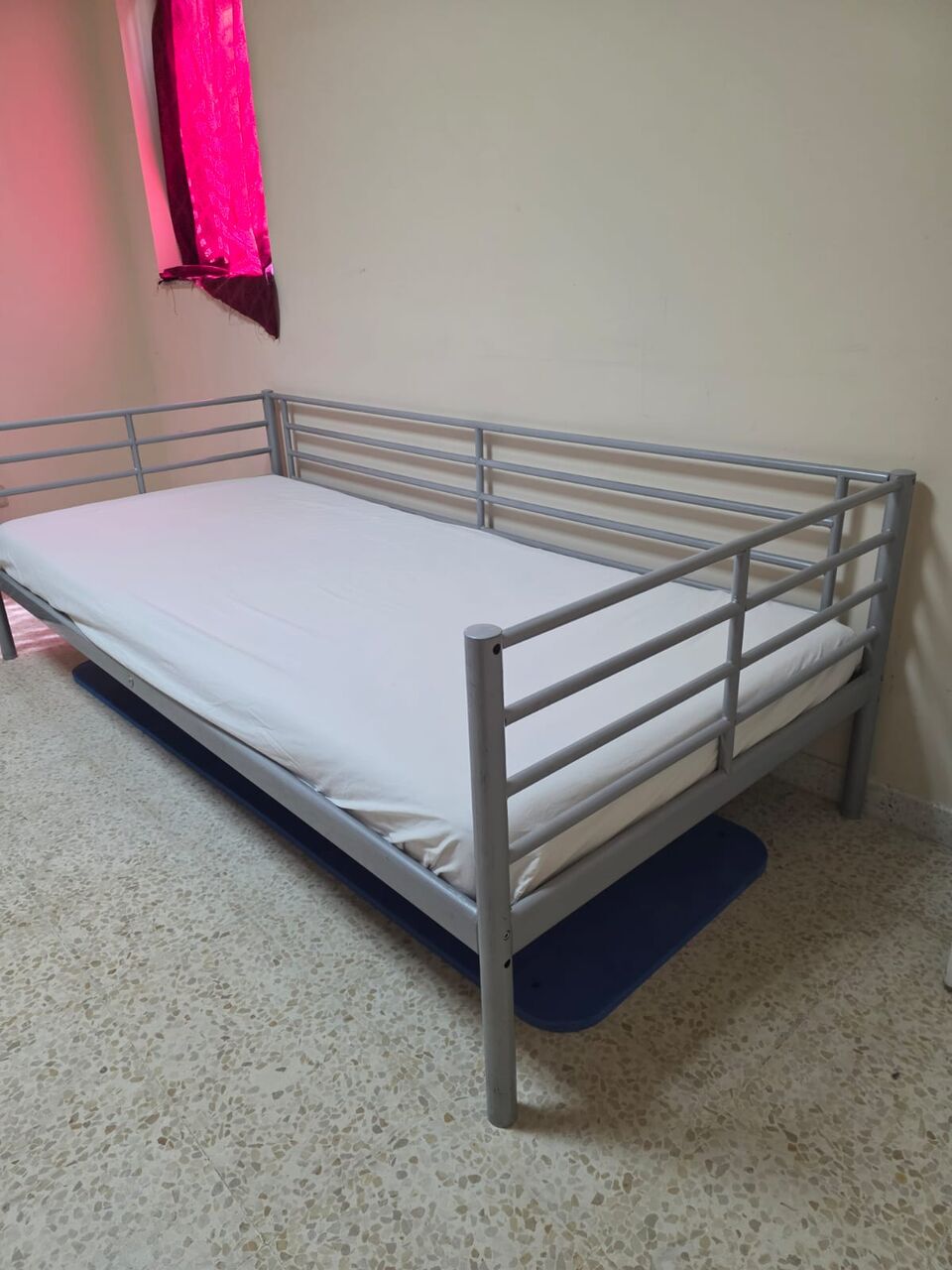 Riyadh, Furniture, SAR 400,  IKEA Single Bed Frame, Blue-silver-colour, 90x200 Cm With IKEA Matress
