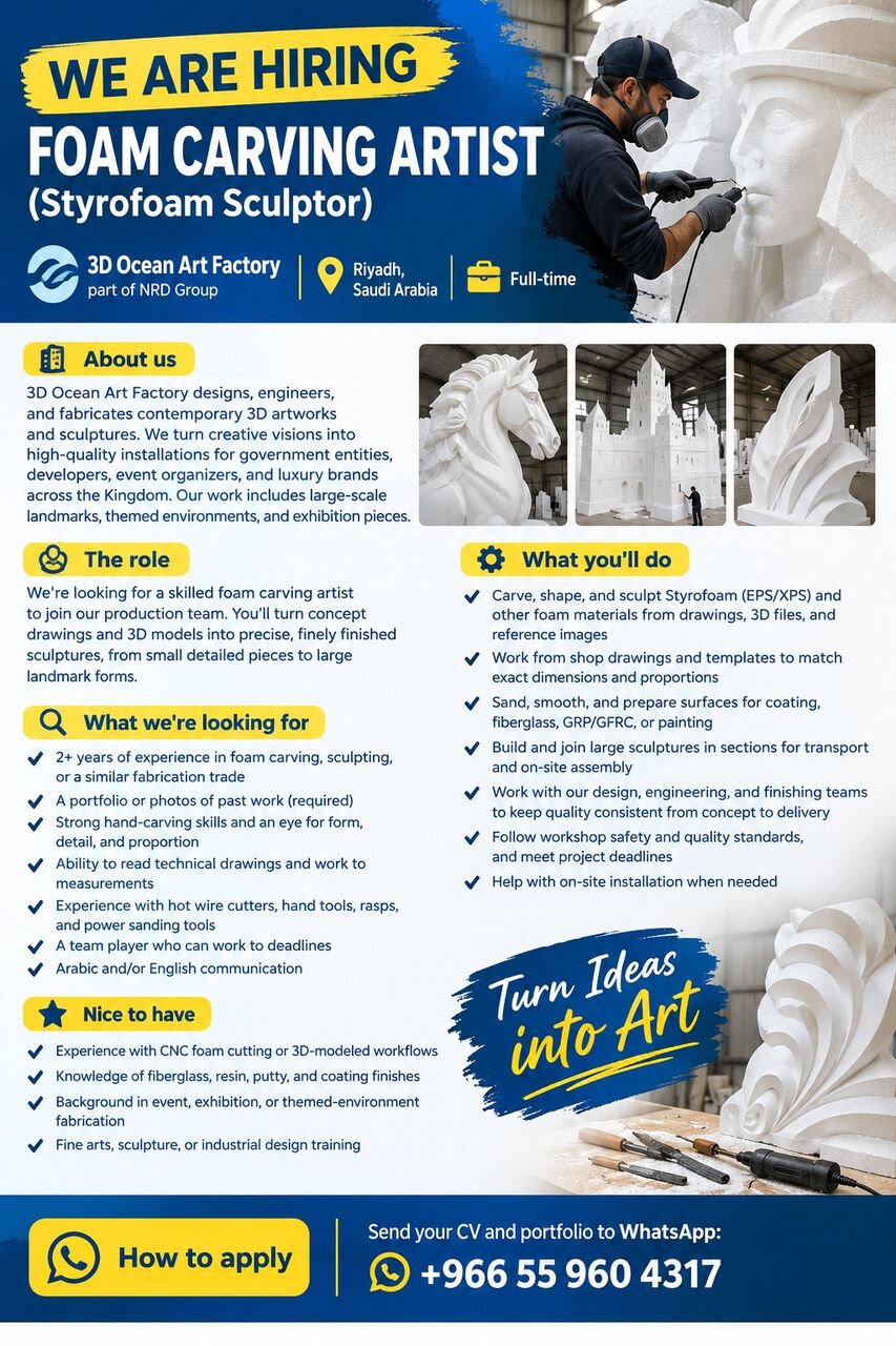 Riyadh, Jobs, Foam Curving Artist