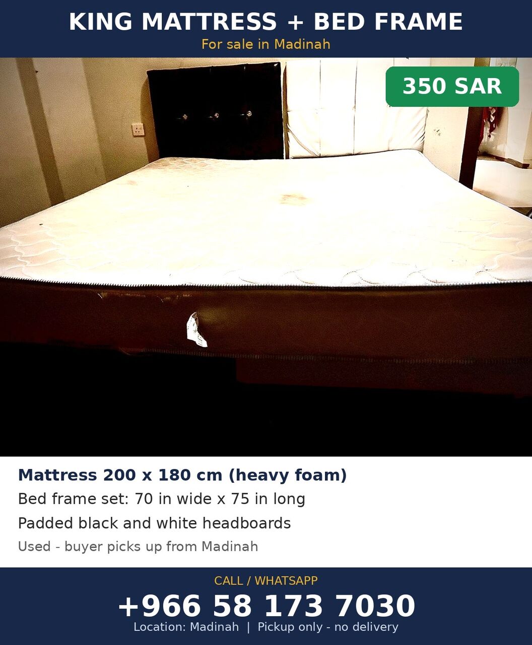Madinah, Household Items, SAR 350450,  King Mattress + Bed Frame