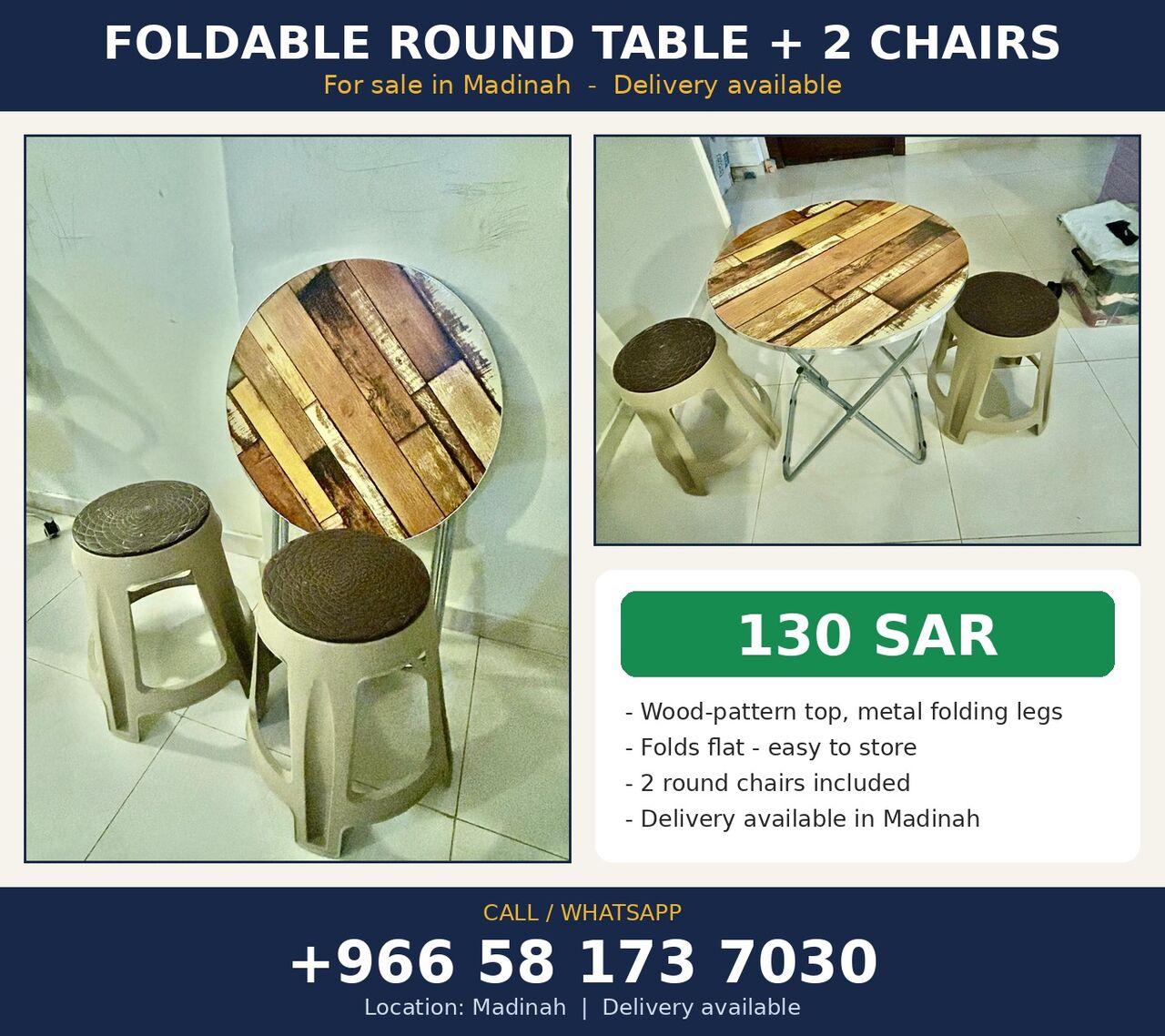 Madinah, Household Items, SAR 130,  Foldable Table + 2 Chairs