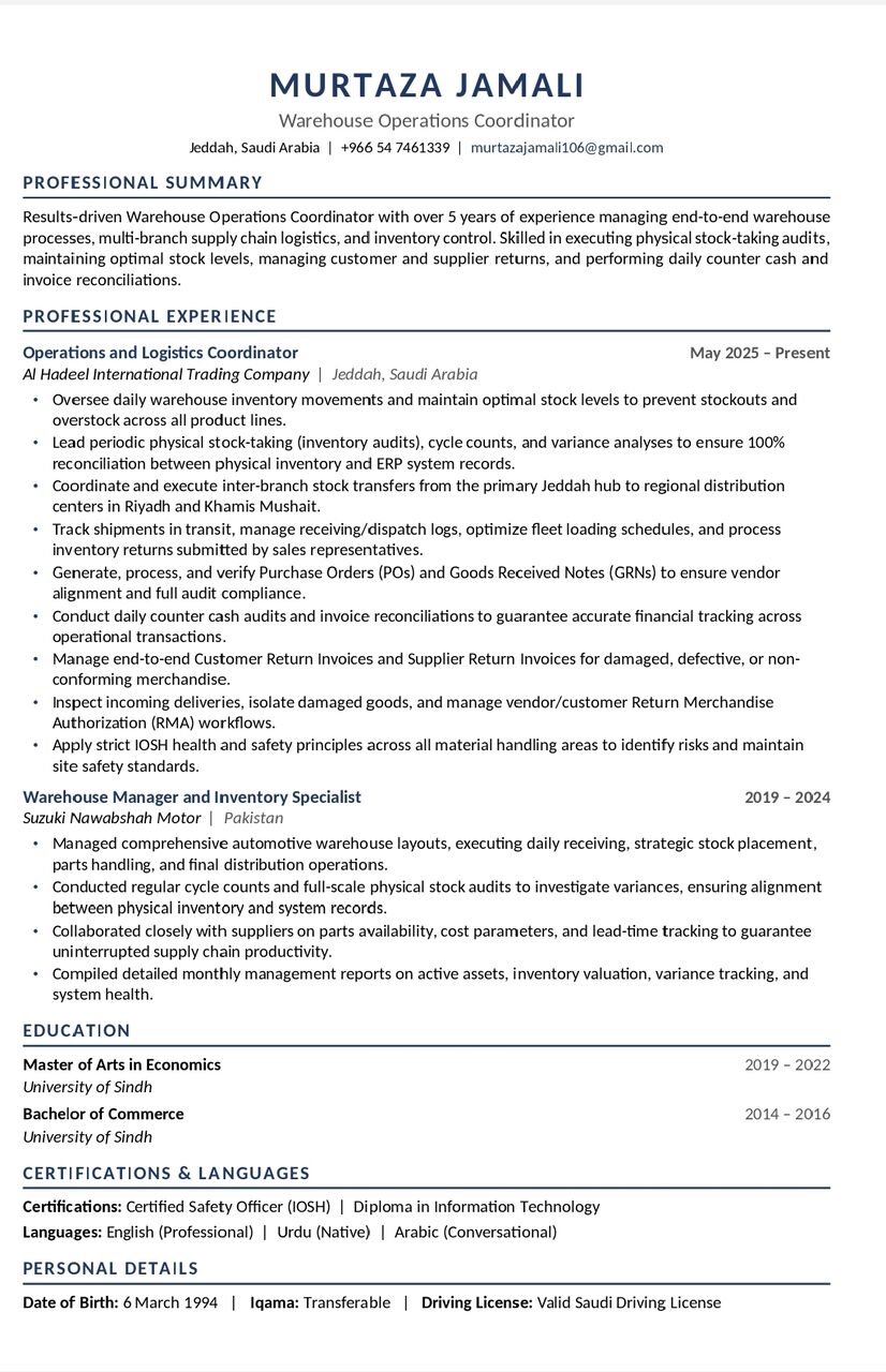Riyadh, Job Seekers, Stock Controller