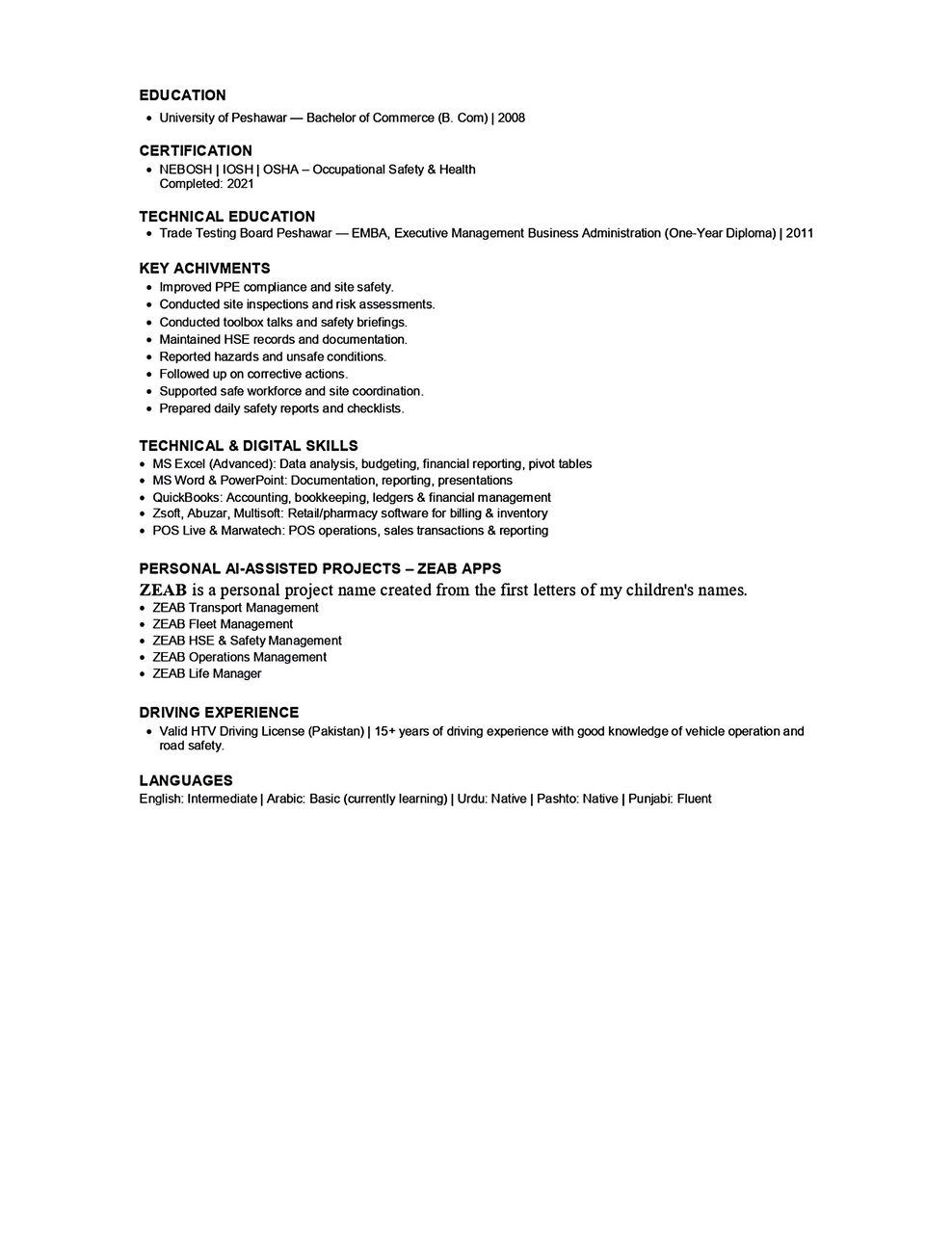 Taif, Job Seekers, HSE Supervisor / Safety Officer Available