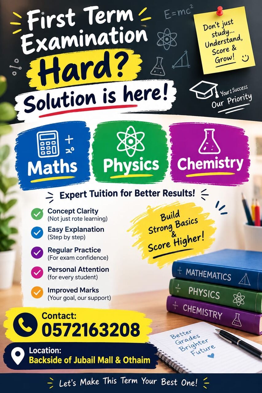Jubail, Lessons Offered, Tuition For Maths & Science Subjects