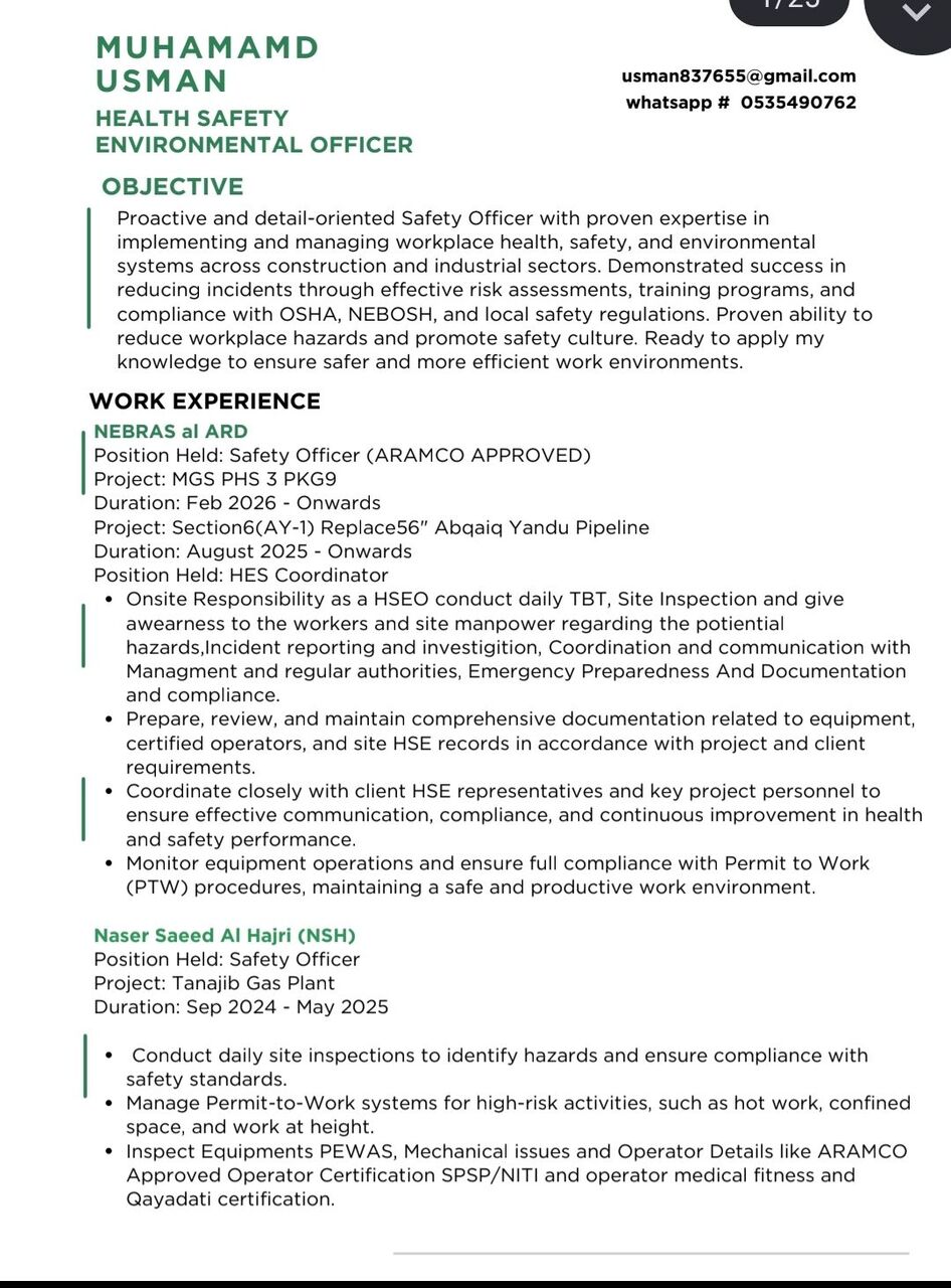 Riyadh, Job Seekers, Safety Officer