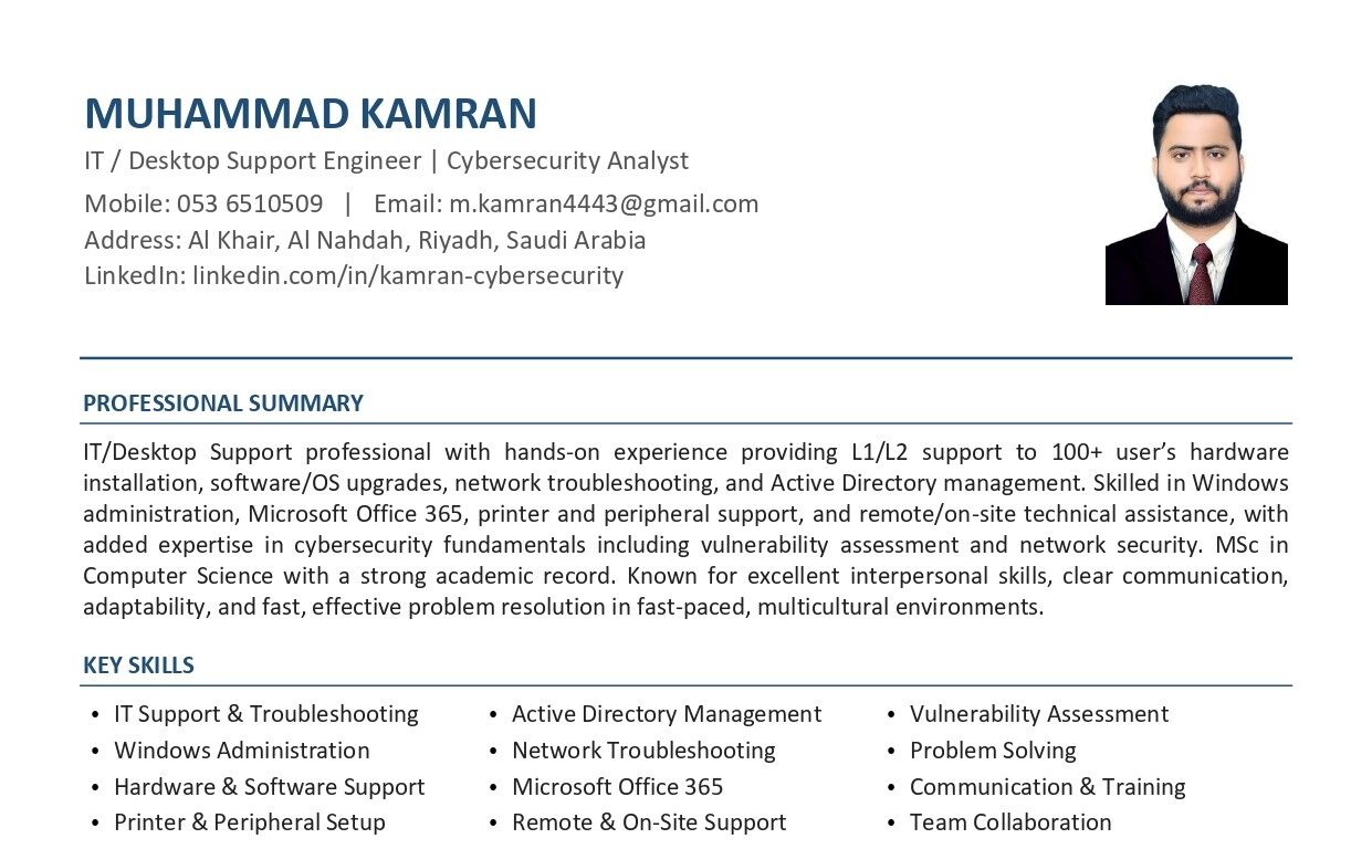 Riyadh, Job Seekers, Experienced IT Support & Cybersecurity Professional Available &ndash; Riyadh