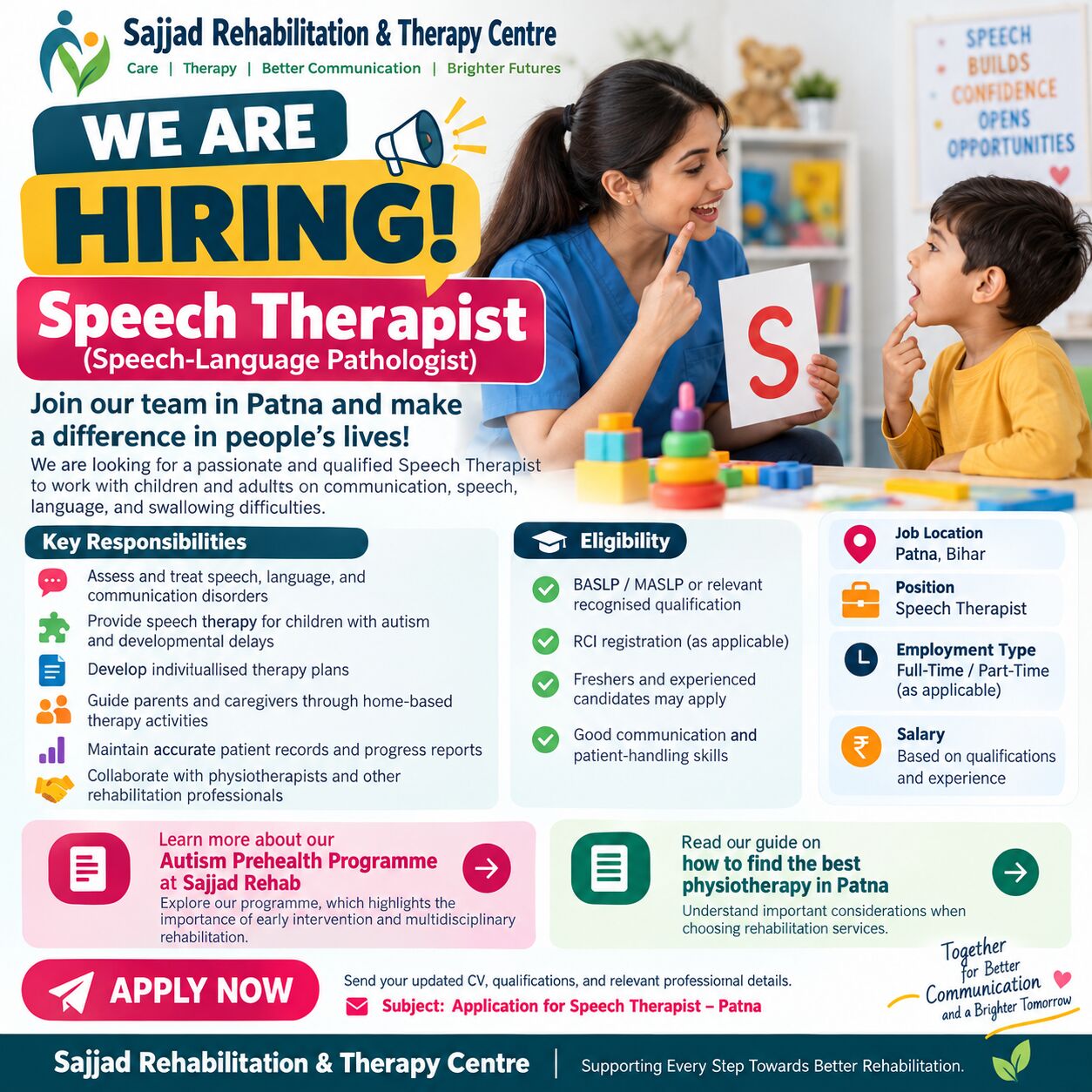 Rohini, Daycare, Looking For Speech Theapist In Autism Therapy Clinic In Patna