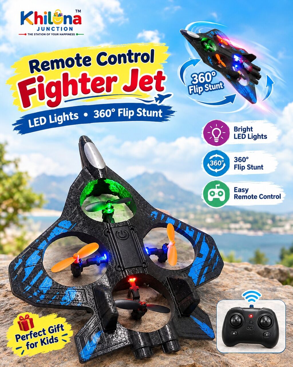 Rohini, Toys & Games, INR 1490,  Remote Control Fighter Jet With LED Lights, 360° Flip Stunt
