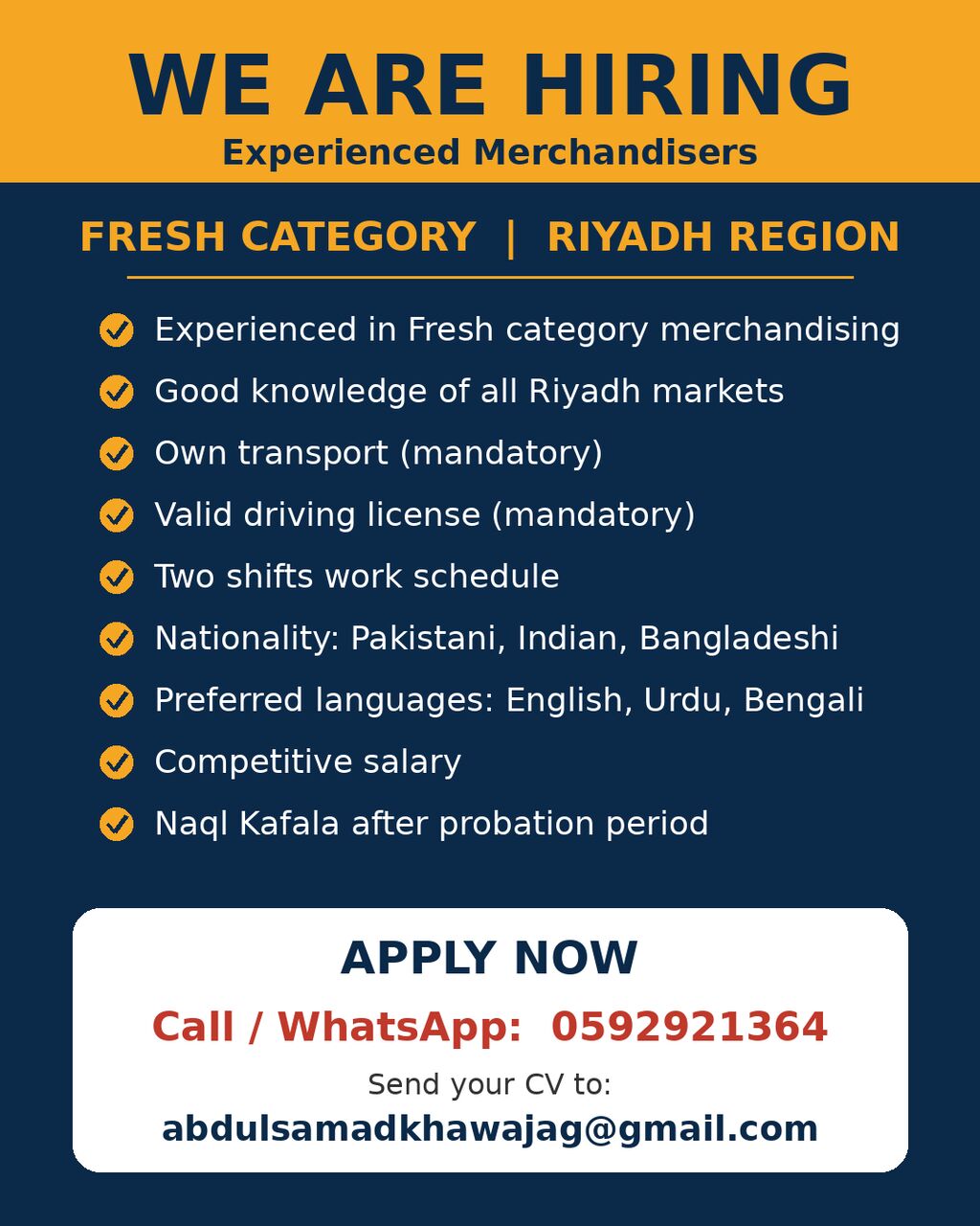Riyadh, Jobs, Merchandiser