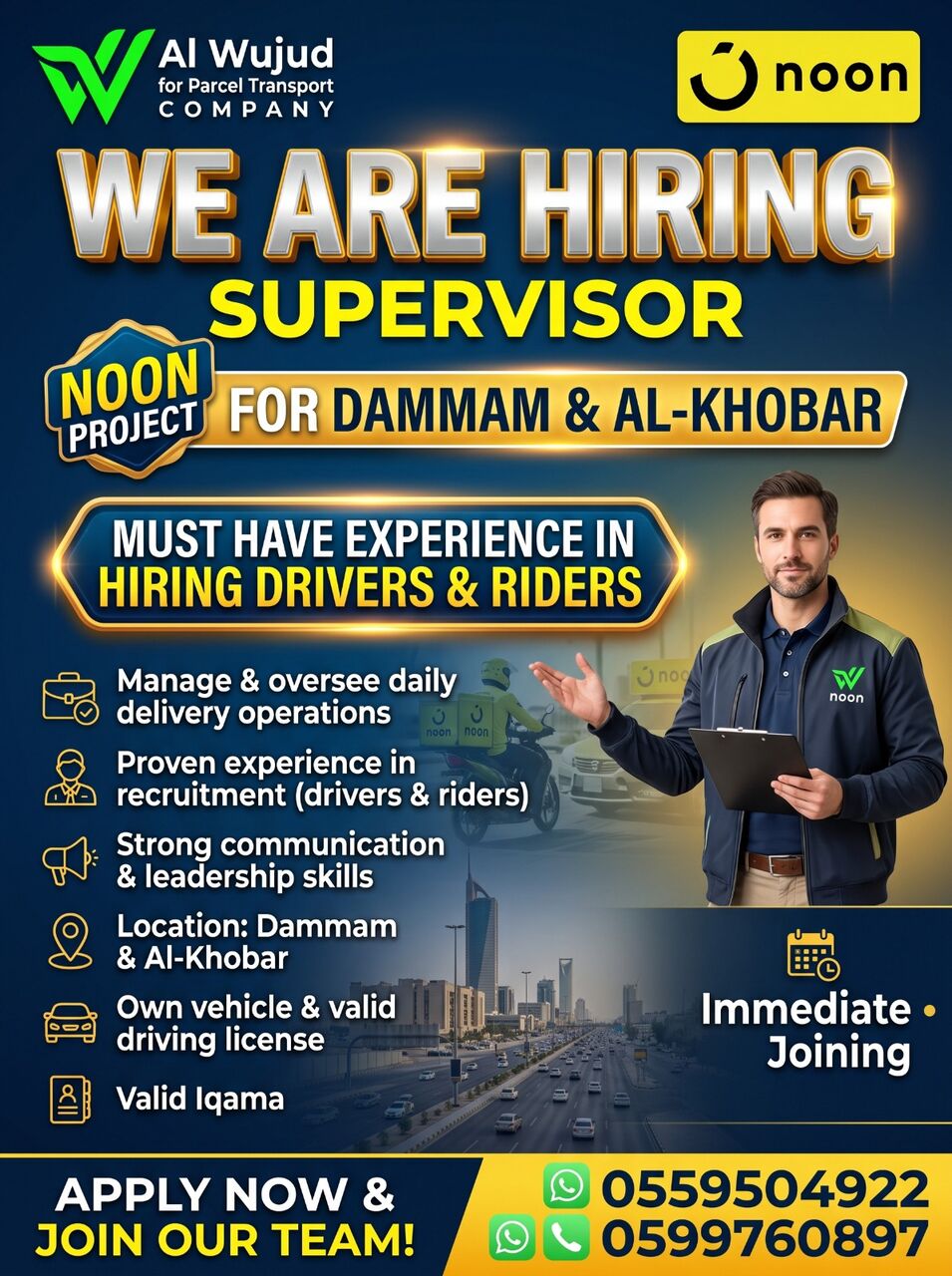 Dammam, Jobs, Urgent Supervisor Required