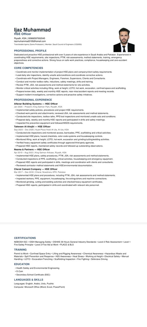 Riyadh, Job Seekers, HSE Officer / HSE Supervisor Available For Immediate Hiring