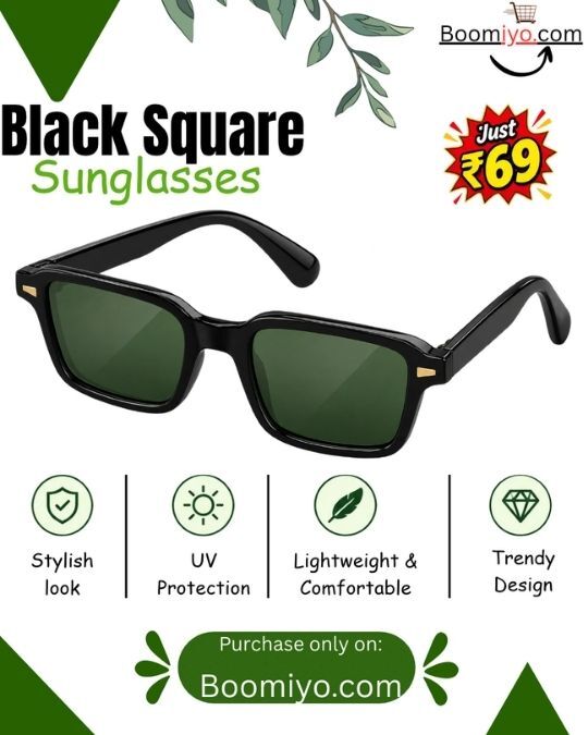 New Delhi, Clothing & Accessories, INR 69,  Stylish Black Square Sunglasses With Green Lens At Just ₹69