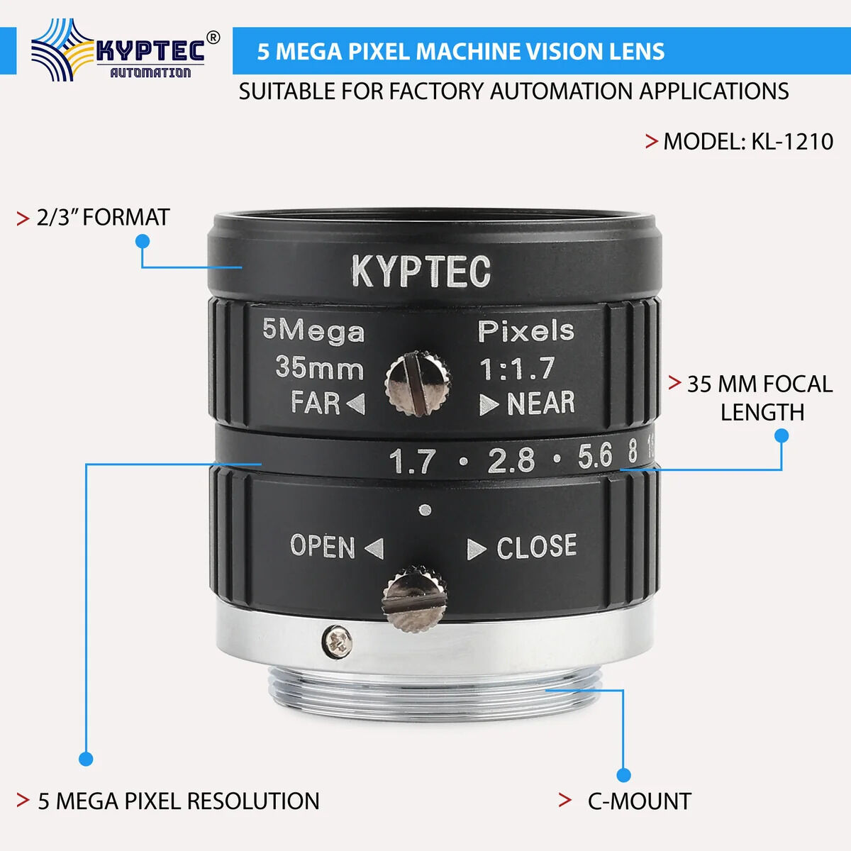 New Delhi, Electronics, INR 5995,  35 MM 5 MP Precision-Inspection Machine Vision Lens For 2/3-Inch Industrial Cameras | C-Mo