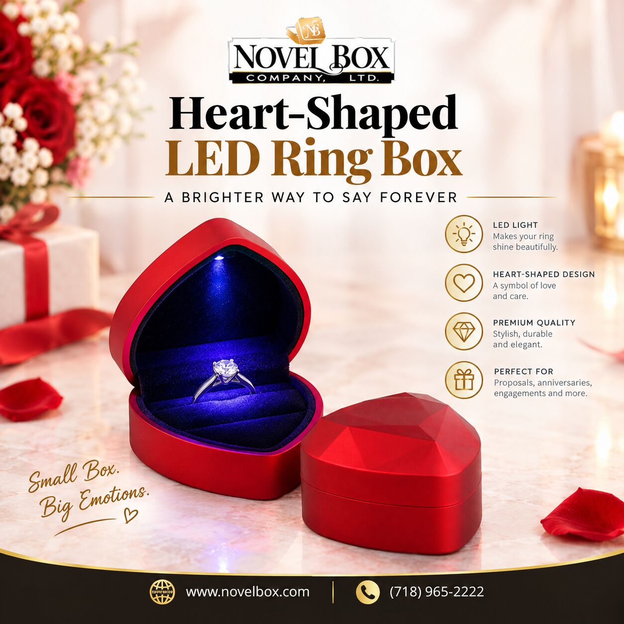 New York, Jewelry, USD 3,  Wholesale Heart-Shaped LED Ring Boxes