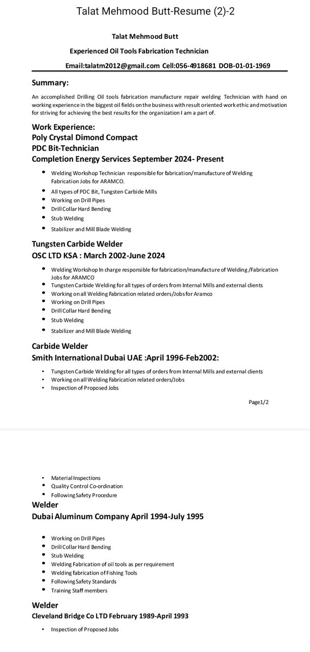 Khobar, Job Seekers, Drilling Tool Technician 30 Years Experience