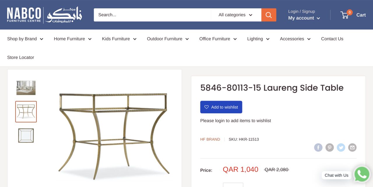 Riyadh, Furniture, SAR 500,  High-end Brass Side Table With Glass Top - Laureng