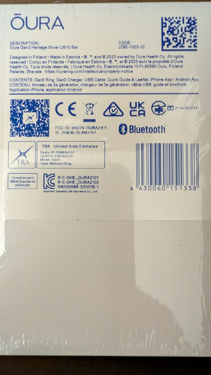 Riyadh, Mobile Phones, SAR 900,  Oura Ring Gen3 Heritage Silver Size 10 Set Brand-New Sealed Boxed