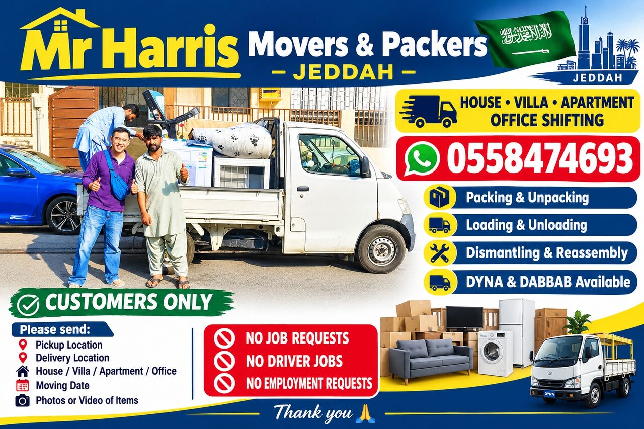 Jeddah, Labor/Moving, 👋 Welcome To Mr Harris Movers & Packers – Jeddah 🇸🇦 🚚 HOUSE • VILLA • APARTMENT • OFFI