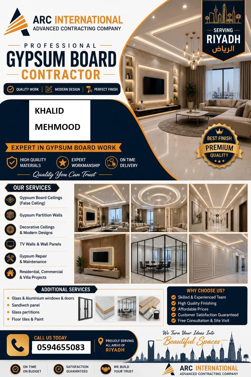 Riyadh, Construction, Gypsum Board Ceiling & Wall Partitation