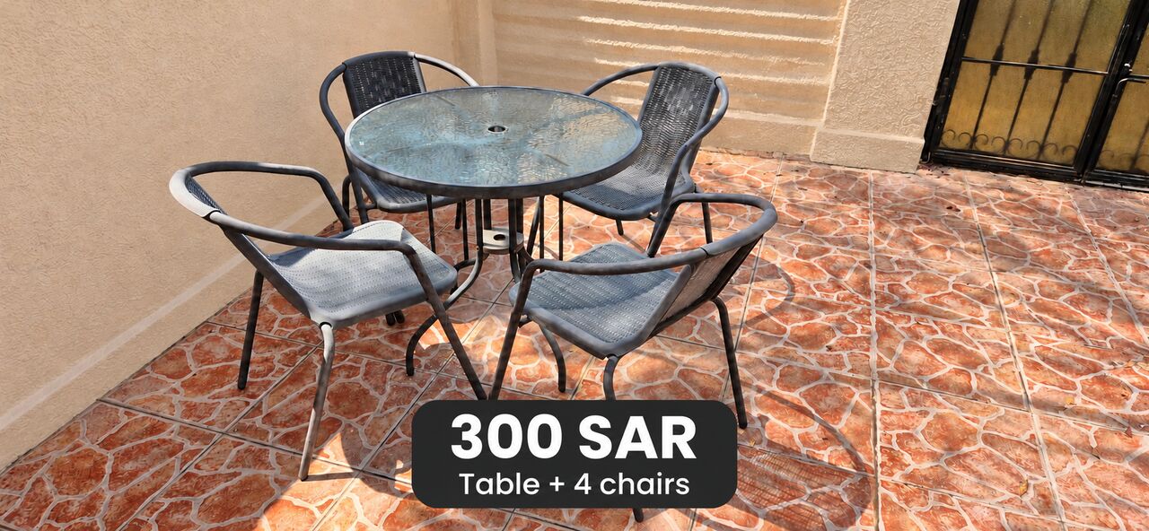 Al Marwah, Furniture, SAR 300,  Outdoor Table + 4 Chairs – SAR 300 | طاولة خارجية مع 4 كراسي – 300 ريال