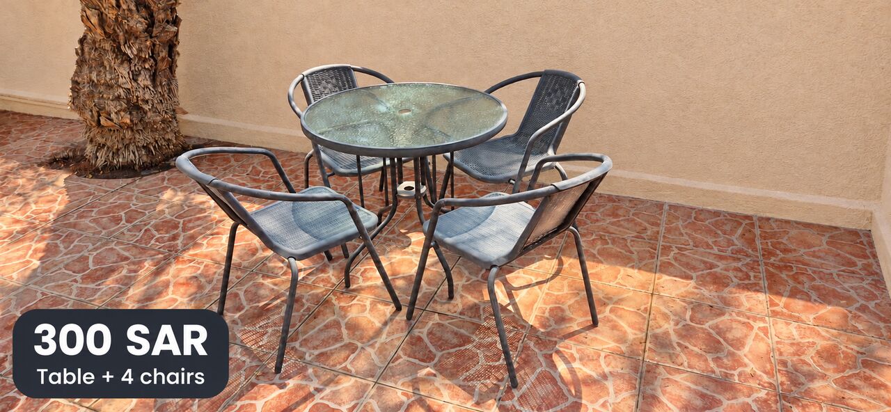 Al Marwah, Furniture, SAR 300,  Outdoor Table + 4 Chairs – SAR 300 | طاولة خارجية مع 4 كراسي – 300 ريال