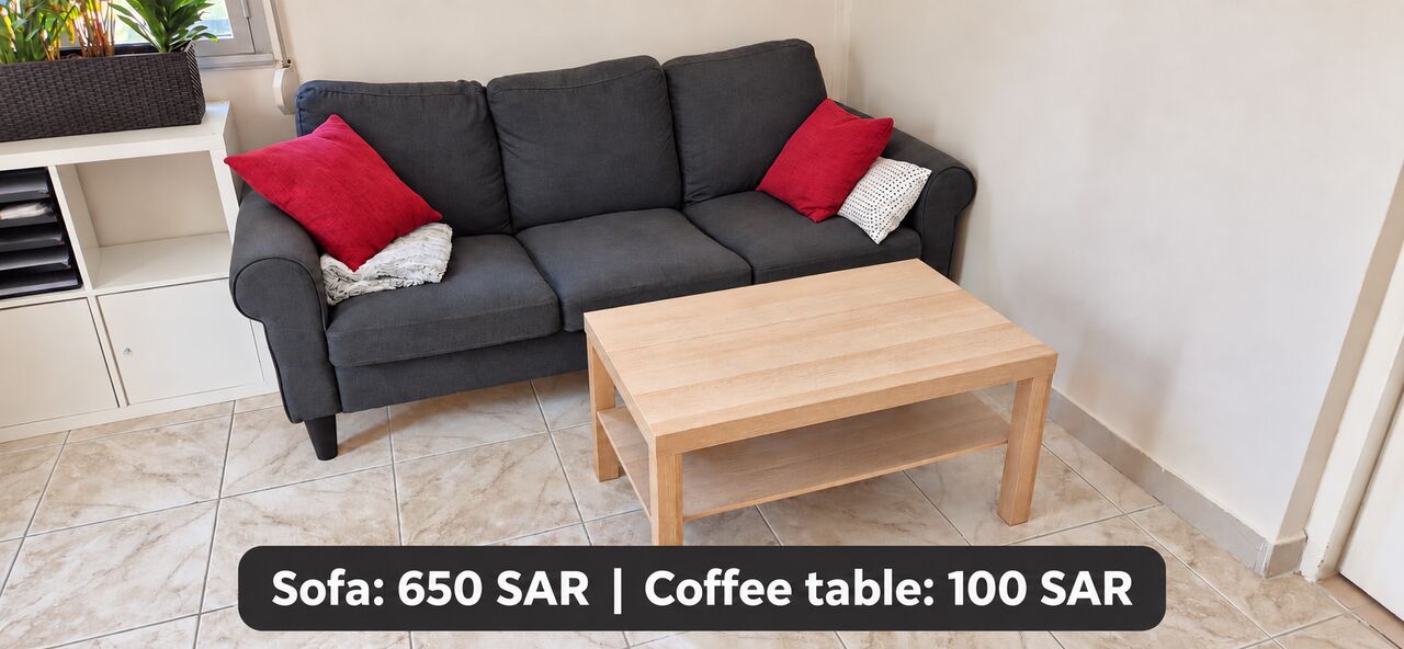 Al Marwah, Furniture, SAR 650100,  Grey 3-Seater Sofa + Coffee Table – Available Separately | كنبة رمادية لثلاثة أشخاص وطا