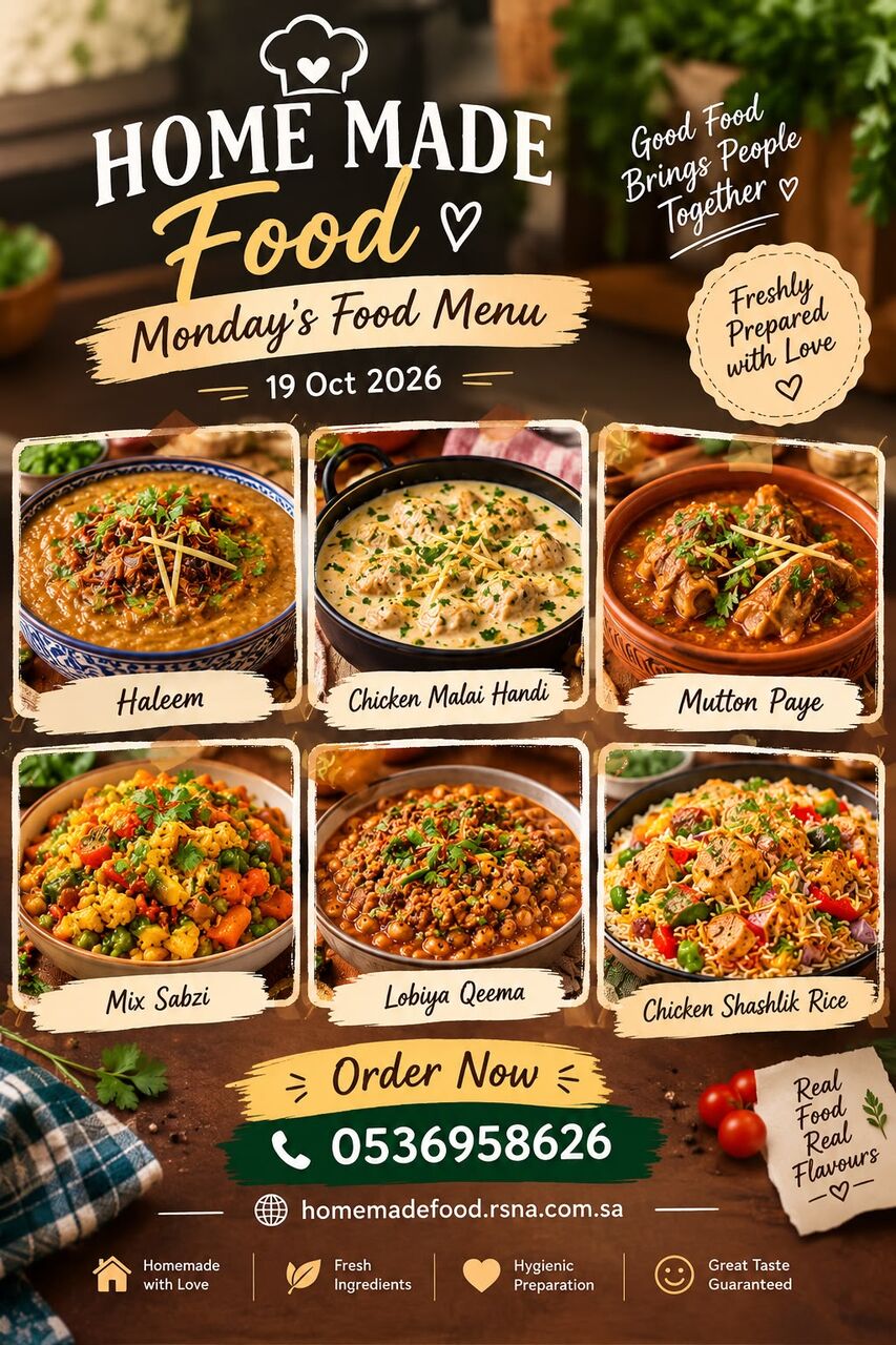 Riyadh, Food & Drink, Monday&rsquo;s Specials HomeMade Food For Riyadh