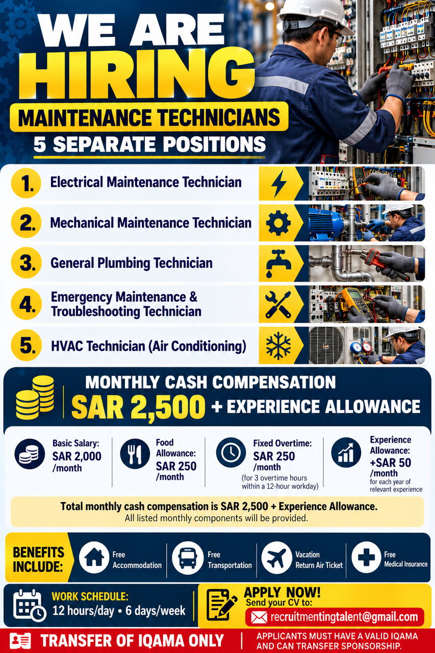Riyadh, Jobs, Maintenance Technician